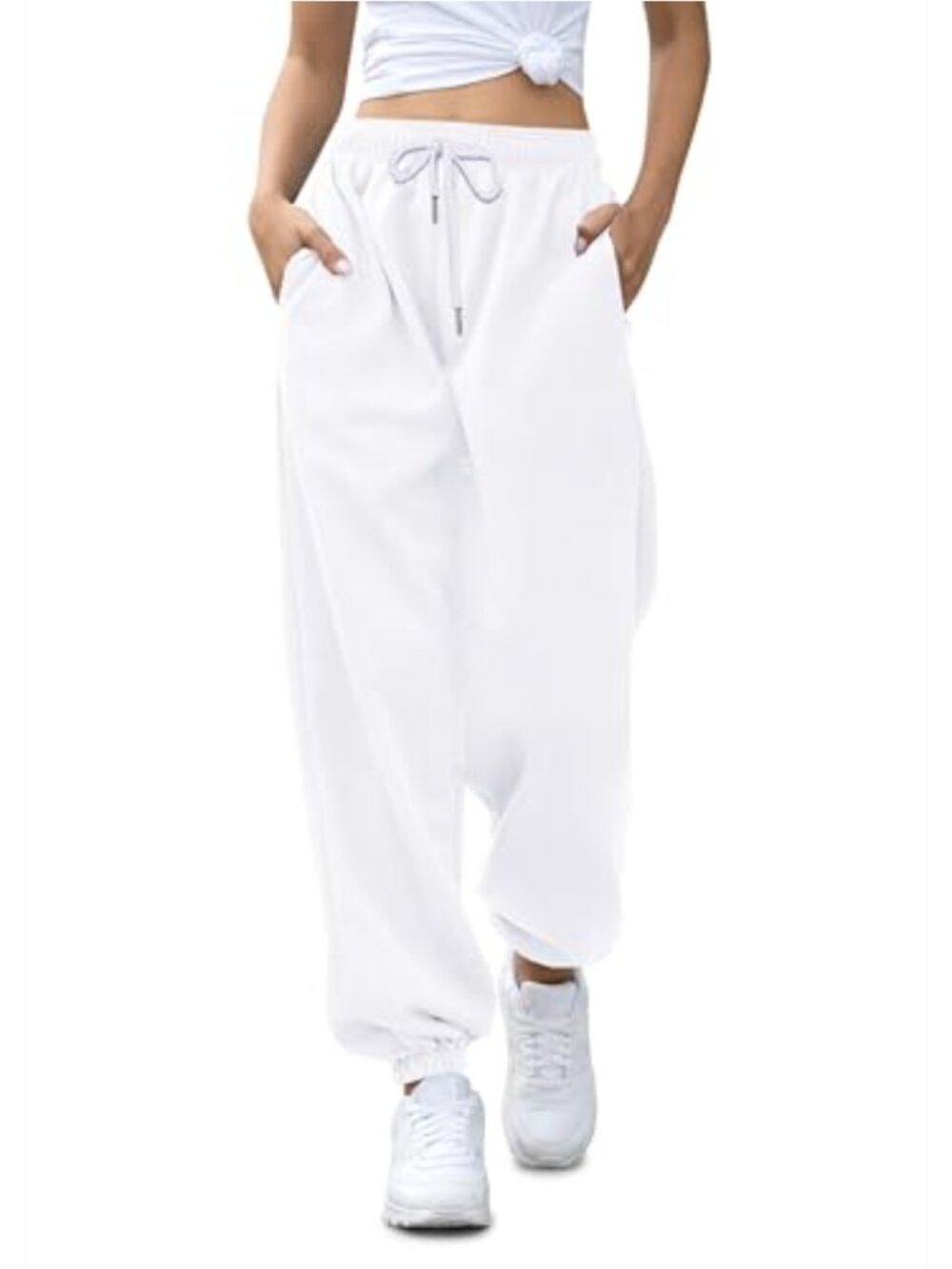 High Waist Cinch Bottom Sweatpants with Pockets Cotton Blend Joggers Athletic